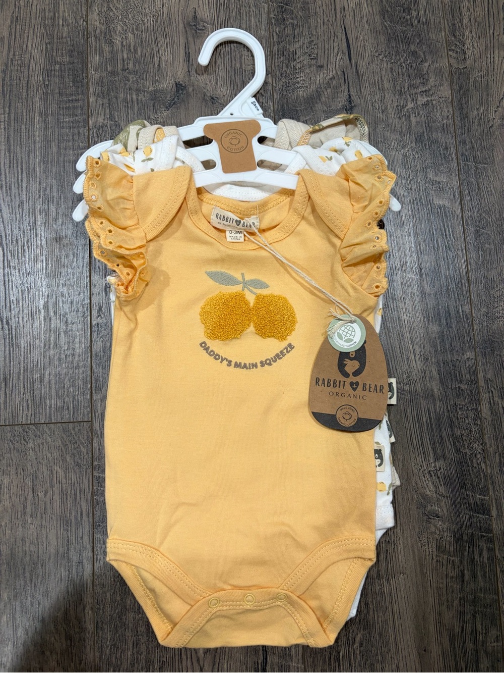 Rabbit & Bear Yellow Ruffle-Sleeve One-Piece Bodysuit 3 pack
